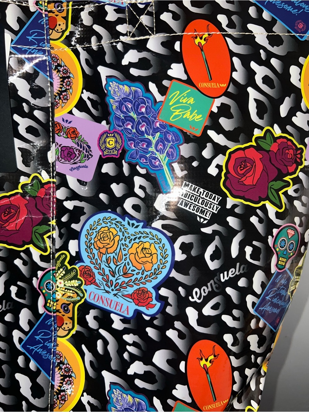 NWT Consuela Grab N Tote Zoe Black Multi Sticker-Print Tote Bag - Picture 5 of 11